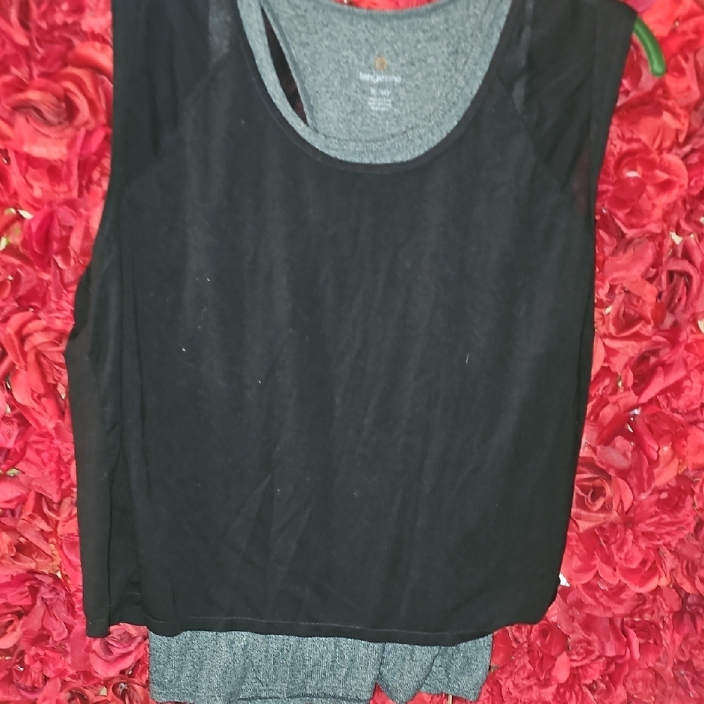 Tangerine Heathered Gray & Black Layered Active TankTop Size Xlarge